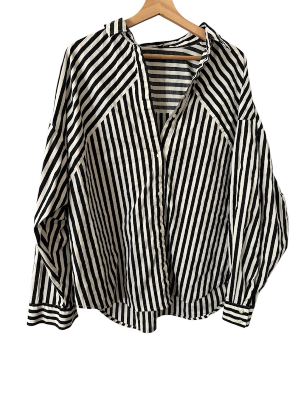 Express Stretch Cotton Poplin Striped Boyfriend Shirt